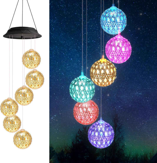 Gifts for Mothers Day, Birthday Gardening Gifts for Women Mom Grandma, Solar Lights Outdoor Decorative Solar Wind Chimes for Outside Gold Ball Garden Decor Yard Patio Porch