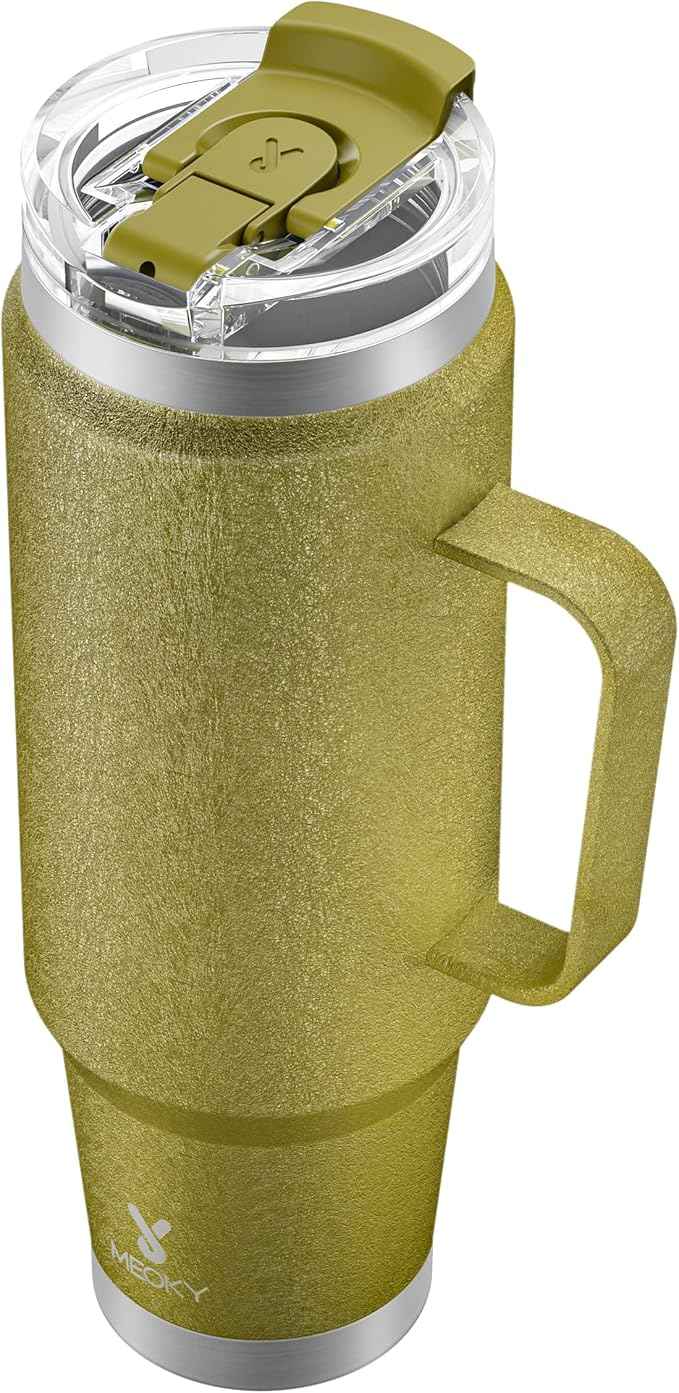 Meoky 40oz Tumbler with Handle, Stainless Steel Travel Mug with 2-in-1 Straw and Sip Lid, Vacuum Insulated Coffee Mug, 100% Leak Proof, Keeps Cold for 34 Hours or Hot for 10 Hours (Forest)