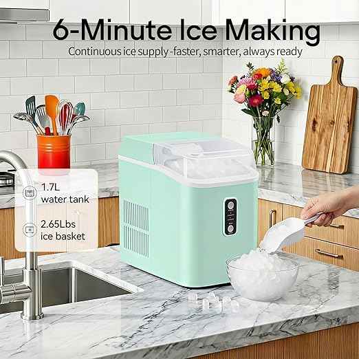 NEWBULIG Nugget Ice Makers Countertop, Portable Nugget Ice Machine, Ready in 6 Mins, 24lbs in 24Hrs, Auto-Cleaning, with Basket and Scoop, for Home, Kitchen, RV, Camping, Green