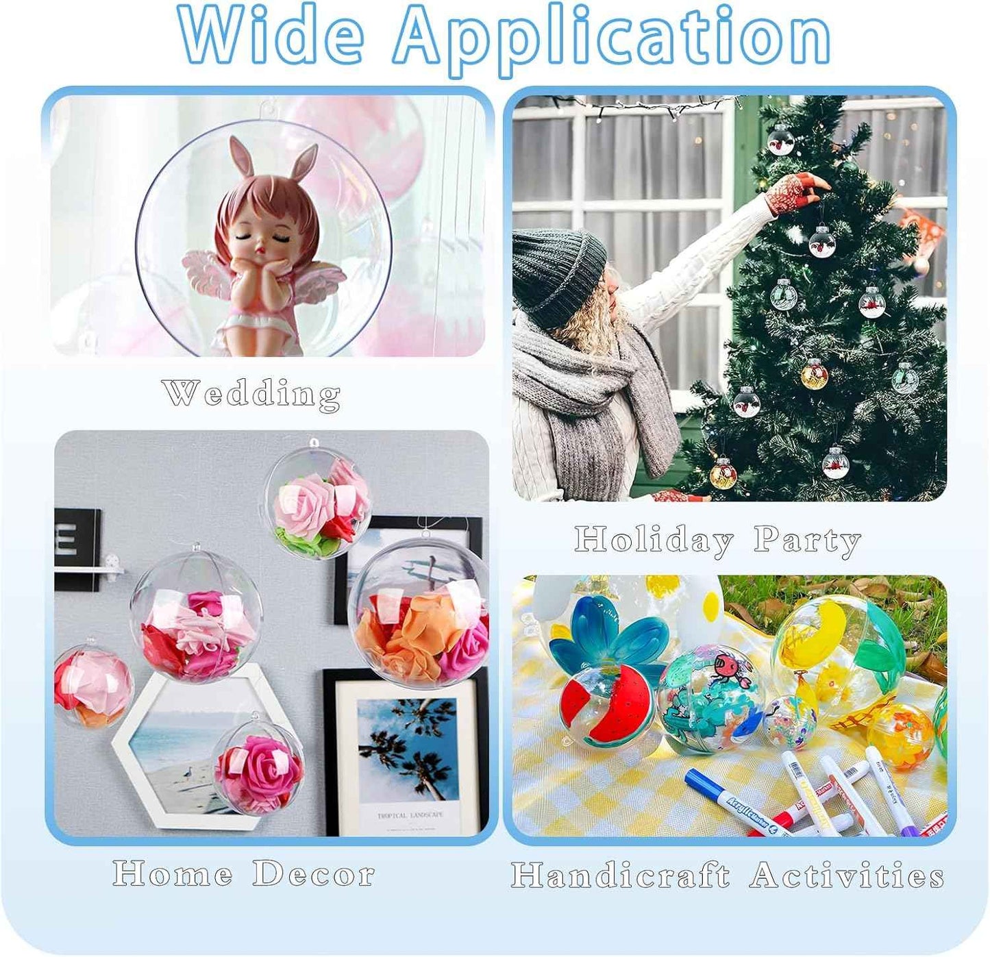 50 Set 100PCS Clear Plastic Fillable Ornaments,Transparent DIY Christmas Fillable Ball,Plastic DIY Fillable Decoration Balls 5 Different Sizes for Christmas Tree,Wedding,Party,Home Decor
