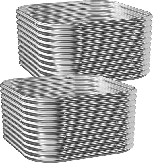 2pcs Tall Galvanized Raised Garden Bed Outdoor, Metal Raised Beds for Vegetables, Above Ground Garden Box for Flower, Steel Garden Bed for Gardening - 2FT