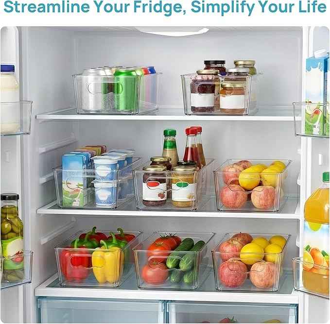 Vtopmart 8pcs Clear Organizers and Storage Bins, Plastic Storage Containers with Handles for Fridge, Freezer, Pantry, Cabinet, Kitchen Organization