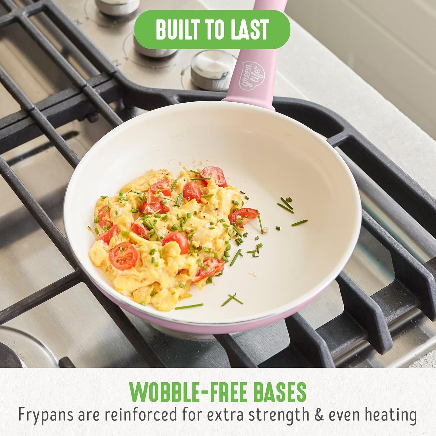 GreenLife Nonstick 8" Frying Pan Skillet, Non-Toxic PFAS-Free Ceramic Nonstick, Dishwasher & Oven Safe, Stay-Cool Handles, Wobble Free, Pink