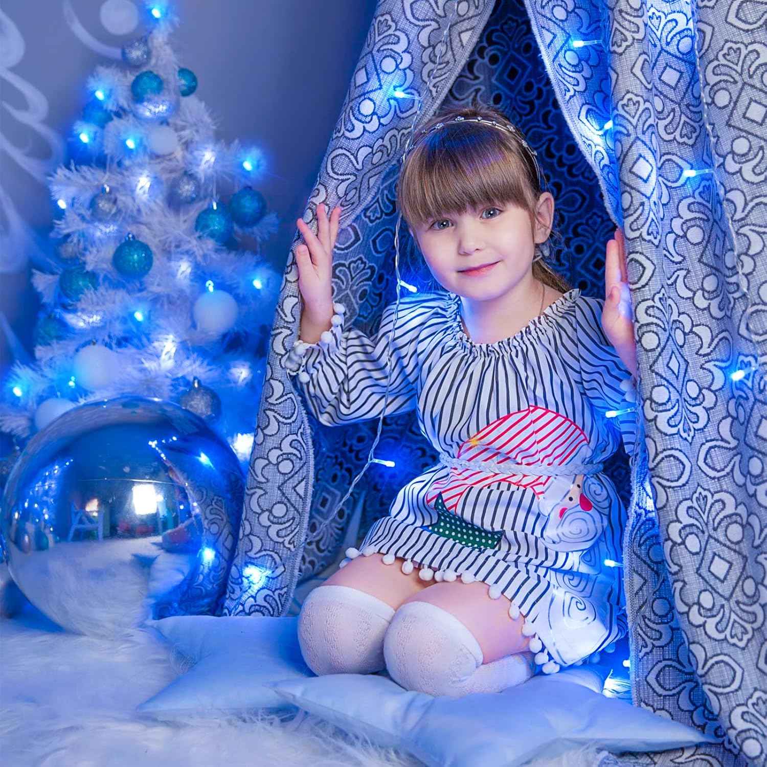 250 LED Blue Christmas Lights Outdoor 82ft Clear Wire Blue String Lights 8 Modes Clear Wire, Plug in Waterproof Twinkle Fairy String Light for Indoor Christmas Tree Bedroom Decorations