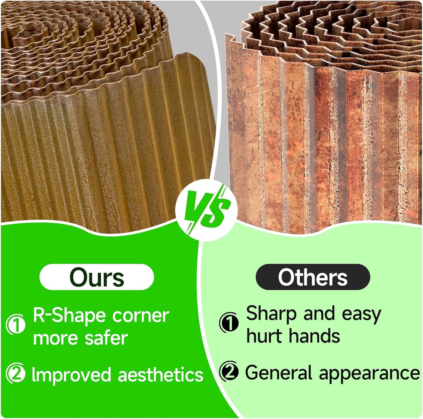 Corrugated Garden Edging, 10"×10Ft Pre-Rusted Landscape Edging & Lawn Edging Border, Metal Garden Border for Flower Beds, Garden，Lawn，Raised Beds & Tree Surrounds