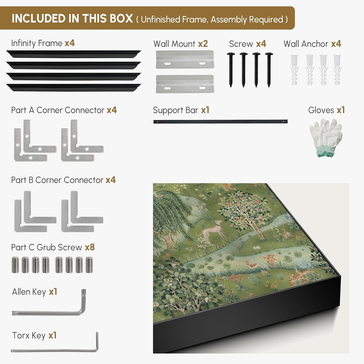 SIGNWIN 36"x72" Extra Large Framed Wall Art Medieval Fantasy Forest with Woodland Animals, Storybook-Inspired Scene for Home Living Room Bedroom Decor (Frame Assembly Required)