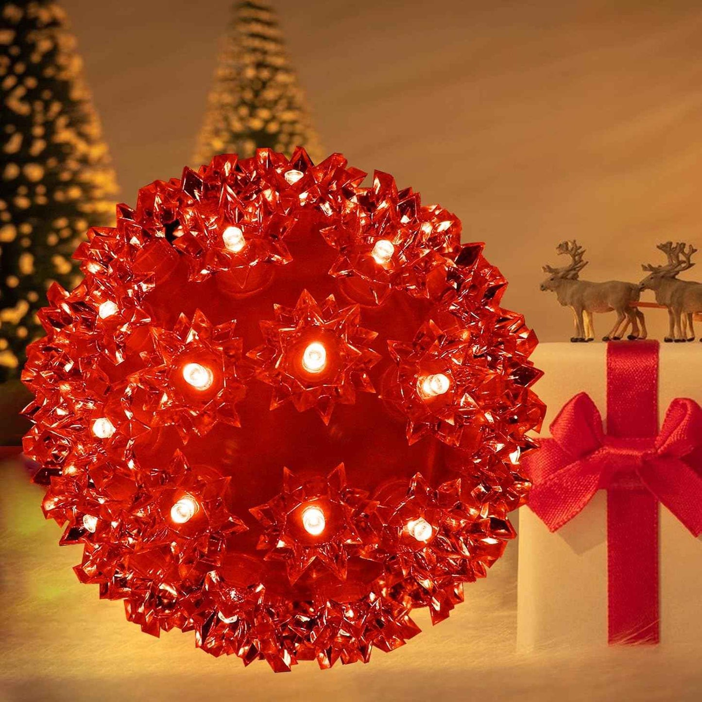 Christmas Lighted Ball 5.5" Outdoor Hanging Sphere Lights Orb 50 LED Red Starlight Sphere for Tree, Porch, Gazebo, Bedroom Decorations