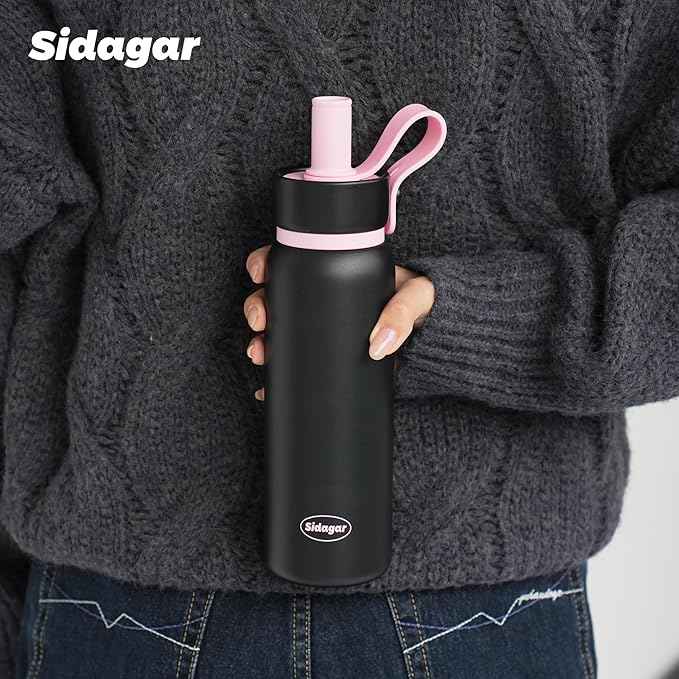 24 oz Tumbler, Insulated Coffee Mug with Lid and Straw, Leak Proof Portable Travel Cup, for Hot and Cold Drinks Drinks Flask for Women Black