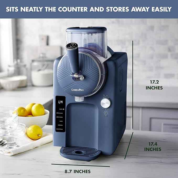 GreenPan Frost Ice Cream Maker & Slushie Machine, Soft Serve, Sorbet, Margaritas, Milkshakes, Frozen Yogurt, No Pre-Freezing, Ready in 15 Mins, 6 Modes, 7 Textures, Self-Cleaning, Family Size, Blue