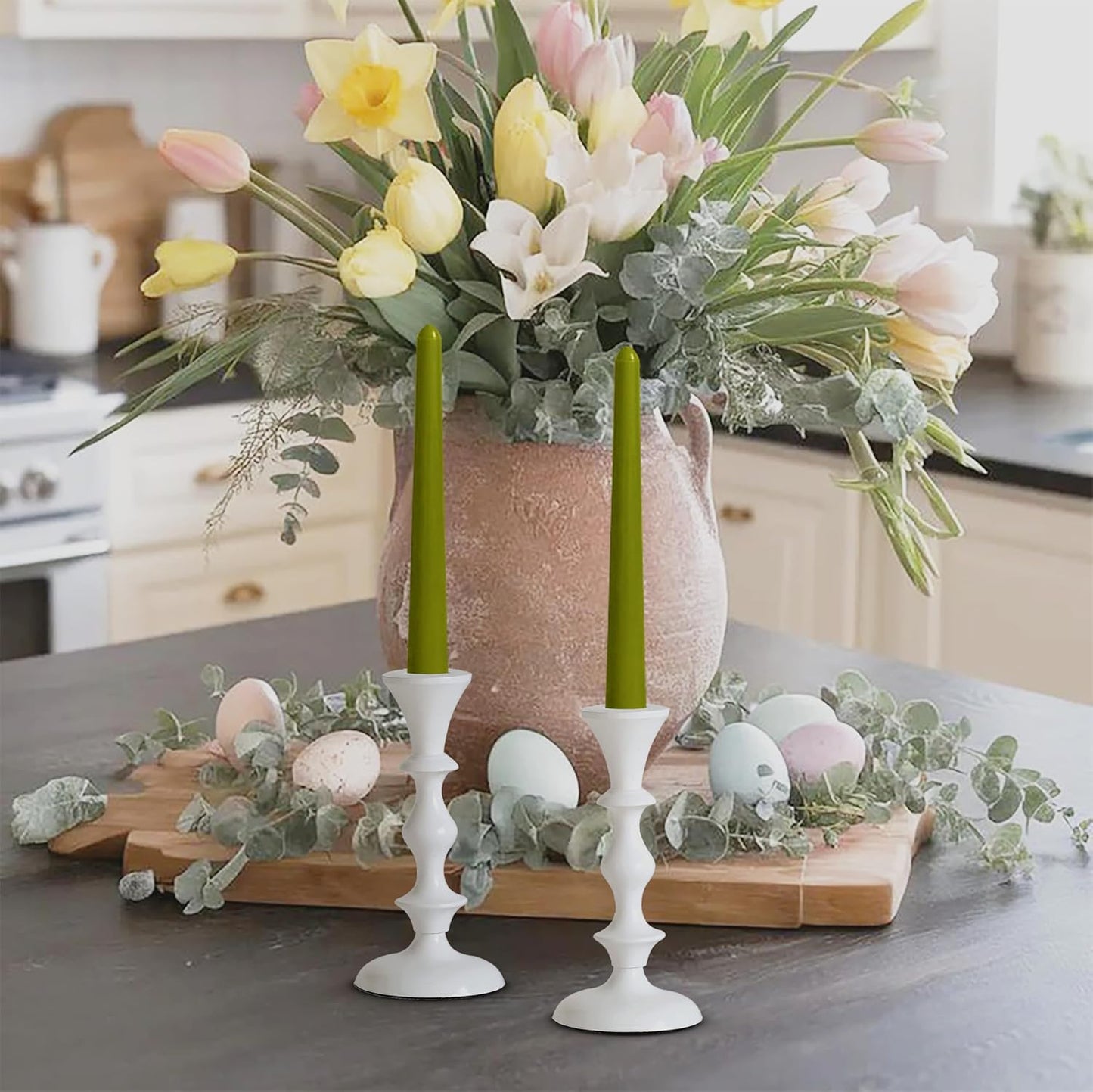 Rely+ White Candle Holders Set of 2 Decorative Centerpiece Table Candlesticks Holders for Taper Candles Home Decor Candle Holders for Dinner Party Wedding Decorations