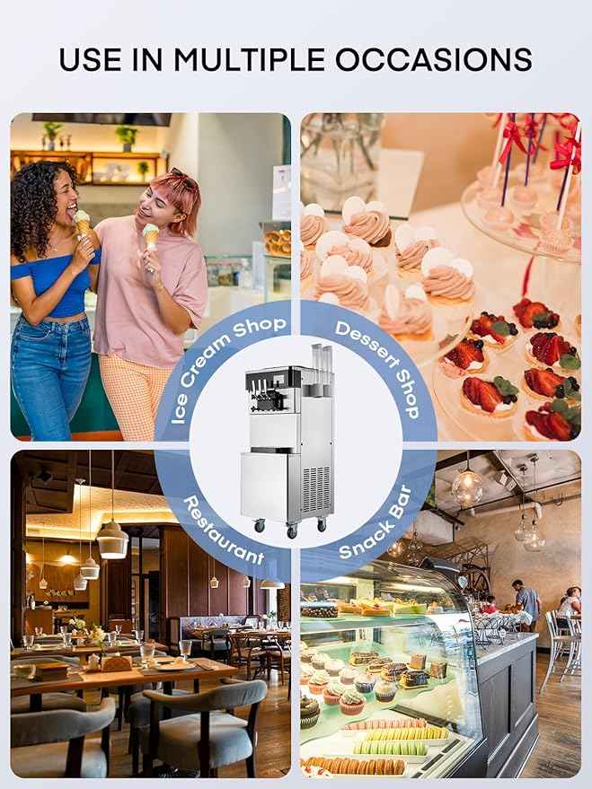Commercial Ice Cream Machine 5.8-7.9 Gal/h, 3 Flavors Soft Serve Ice Cream Machine with 14L Hopper, Auto Clean Ice Cream Maker With Touch LCD Panel for Snack Restaurants Bars, 2200W