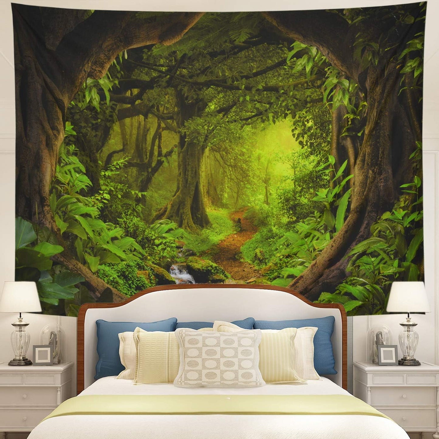 Tushelia Forest Tapestry Psychedelic Tree Cave Tapestries Fantasy Nature Landscape Backdrop Tapestries Stream Through Rainforest Jungle Tapestry Wall Haning for Bedroom Decor