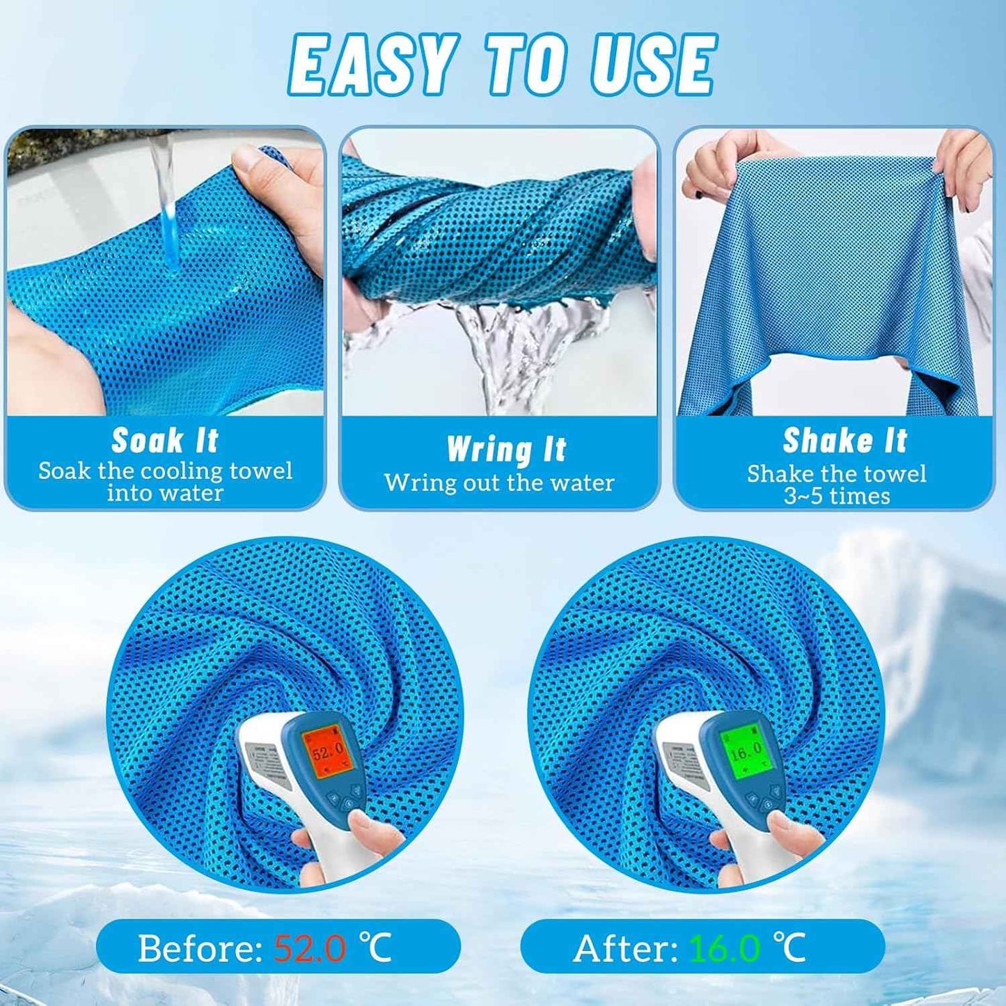 LUYI 8 Pack 40"x12" Cooling Towels for Neck and Face, Microfiber Soft Breathable Cooling Towel Bulk for Hot Weather, Gym, Sports, Yoga, Workout, Running, Golf, Camping, Hiking