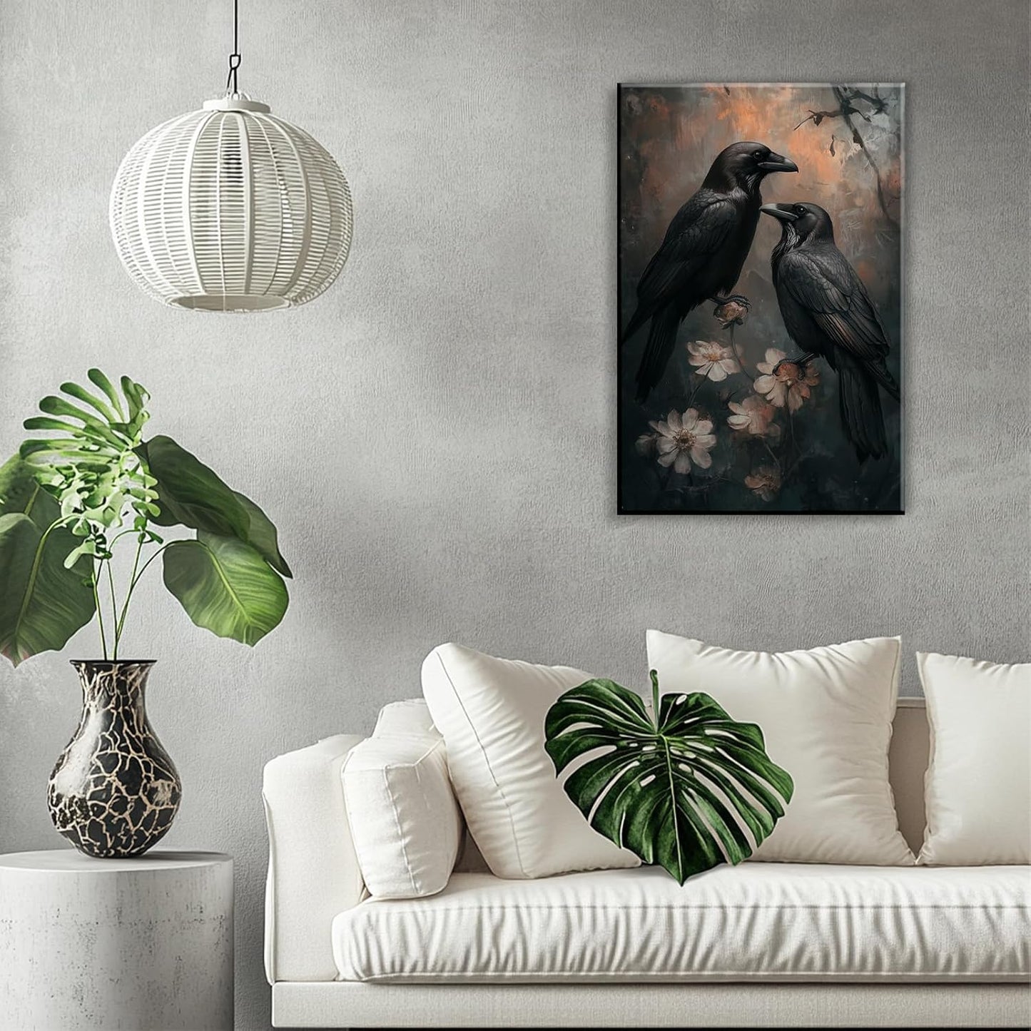OAAPITI Birds Canvas Wall Art Black Couple Crow Picture Print Vintage Gothic Raven Artwork for Living Room Halloween Home Wall Decor(Artwork-7,28"x42")