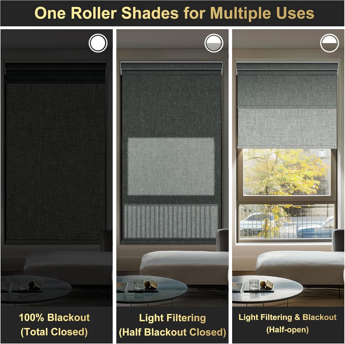 BERISSA Cordless Dual Roller Shades with Cassette Valance, Double Window Shades - Blackout and Light Filtering, Day and Night for Home Office Door. Linen Grey. 55 W x 48" H