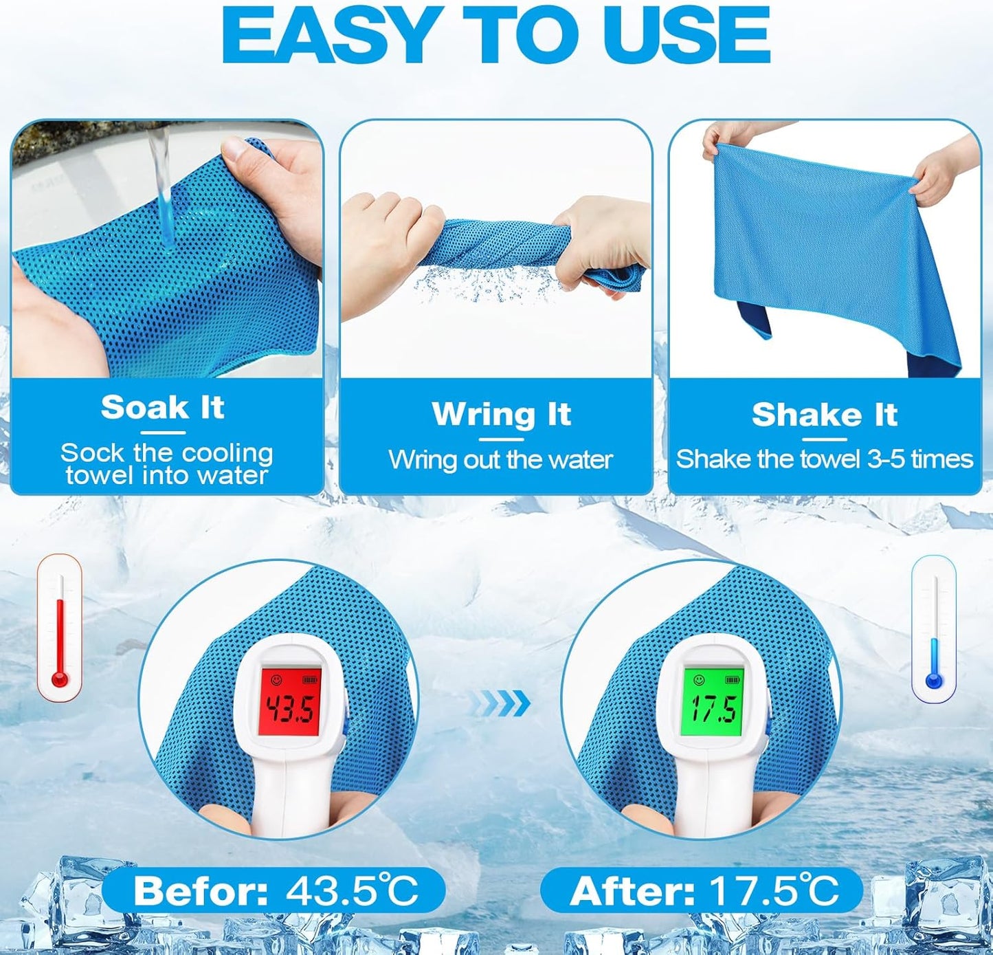 MENOLY 6 Pack Cooling Towels, 40"x12" Cooling Towels for Neck and Face with Breathable Carrying Bags,Soft Microfiber Instant Cooling Rags, Gym Workout Sweat Towel for Sports, Yoga, Camping, Running