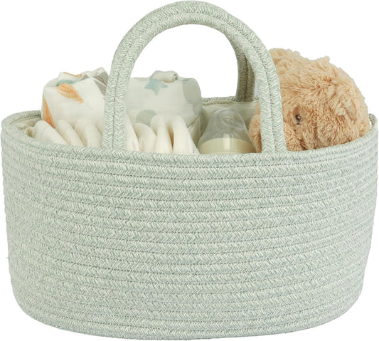 Diaper Caddy Organizer Cotton Rope Baby Basket Nursery Storage and Portable Tote Bag for Car Ideal Baby Shower Gifts and Registry Must-Have for Newborn Essentials light green
