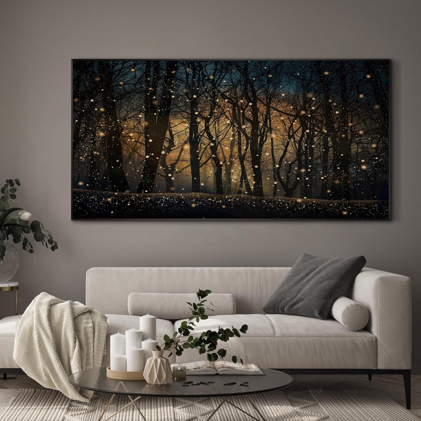 SIGNWIN 36"x72" Extra Large Framed Wall Art Magical Firefly Night Forest, Enchanted Woodland Scene for Home Living Room Bedroom Decor (Frame Assembly Required)