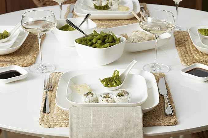 Lenox Dinnerware Set, Studio 1414 Square 16-Piece Set, Service For 4, Bone China Material, Dishwasher & Microwave Safe, Home And Kitchen, Kitchen And Dining, Plates And Bowls Sets (White, 16 Pieces)