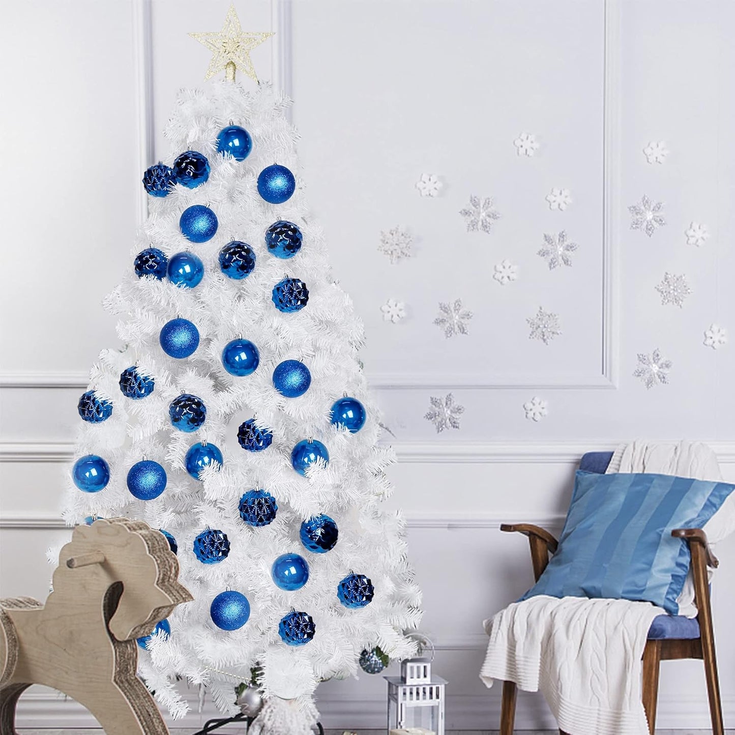 Lulu Home Christmas Ball Ornaments, 20 Ct 3.15" Pre-Strung Hanging Ornament Decorations, Xmas Shatterproof Plastic Balls for Holiday Party Wreath Garlands Trees, Blue