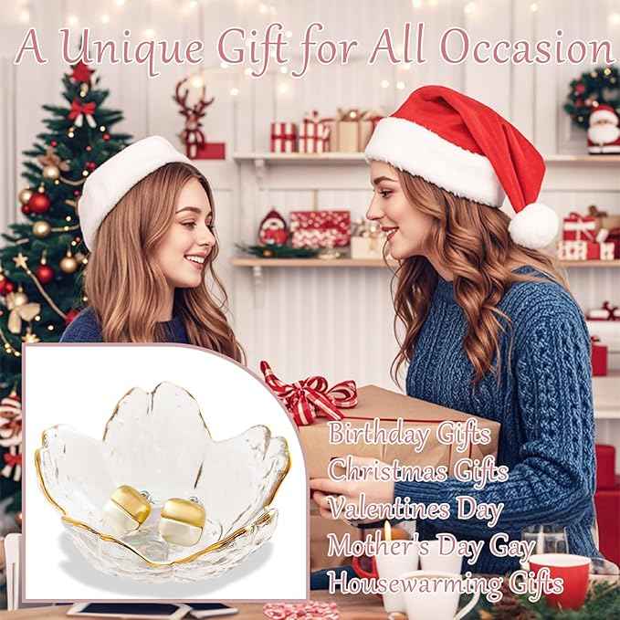 Birthday Gifts for Women Jewelry Dish Glass Ring Dish Holder Jewelry Tray Cute Vanity Organizer Room Decor Jewellery Tray Crystals Trinket Dish Nightstand Bedroom Decor Christmas Friendship Gifts