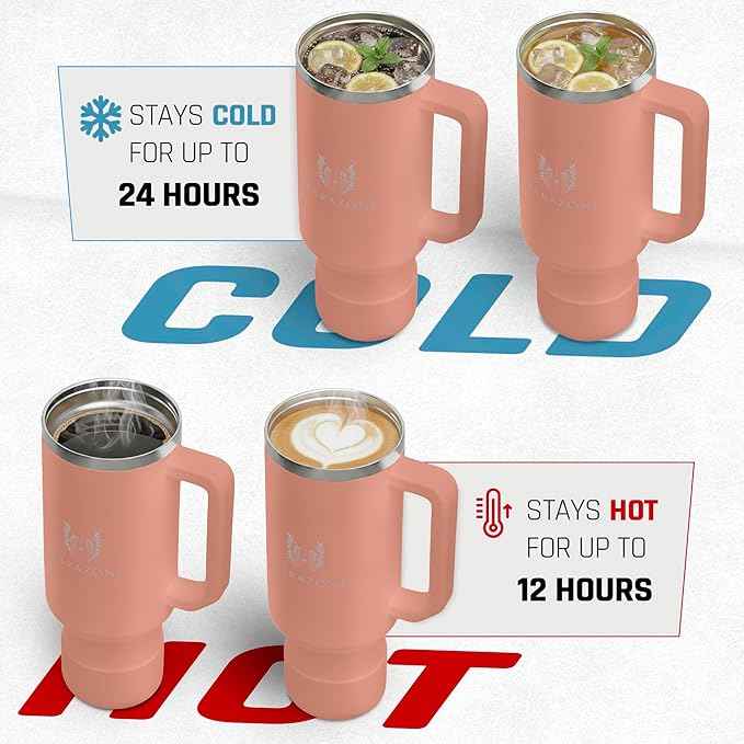 MARAZONE 40oz Stainless Steel Travel Tumbler Cup with Handle, Three-Position Lid, Straw with Silicone Tip, Vacuum Insulated Water Bottle for Hot & Cold Drinks, Great Gifts for Mom, Sunset