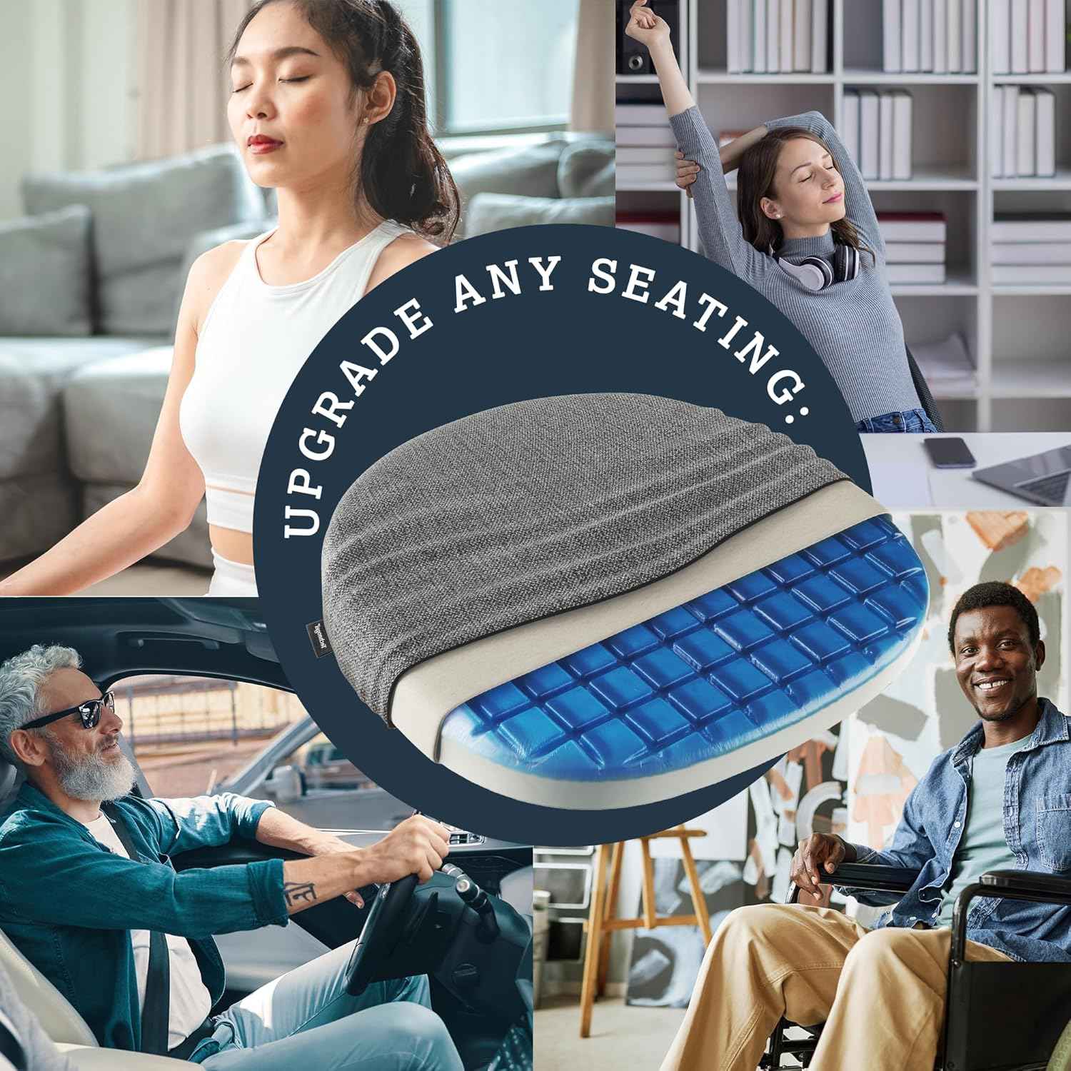 Technogel Pebble Cooling Gel Seat Cushion – Ergonomic Support for Office Chair, Car, Airplane – Sciatica, Hip & Coccyx Pain Relief for Long Sitting, Office Workers, Drivers, Gamers, Wheelchair Users