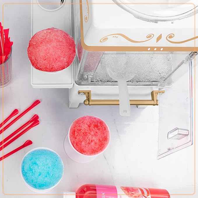 Nostalgia Snow Cone Shaved Ice Machine - Retro Table-Top Slushie Machine Makes 20 Icy Treats - Includes 2 Reusable Plastic Cups & Ice Scoop - White
