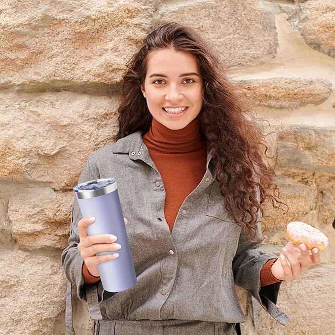 20 oz Skinny Tumbler with Lid and Straw,Stainless Steel Vacuum Insulated Tumbler Cup Double Wall Leak-proof Coffee Mug,Travel Thermal Water Tumbler for Office,Outdoor (Lavender/Cream/Pink/Baby blue)