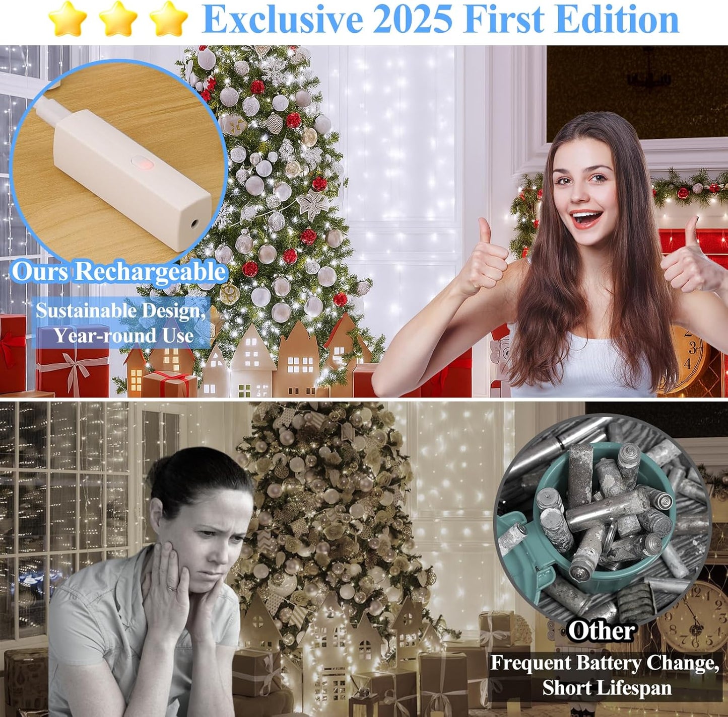 Lakumu Fairy Lights Battery Operated String Lights, Twinkle Lights with Timer, LED Fairy Lights for Bedroom, Christmas Decorations, Wedding, Vine, Centerpiece Table Decor (5M/16FT Cool White)