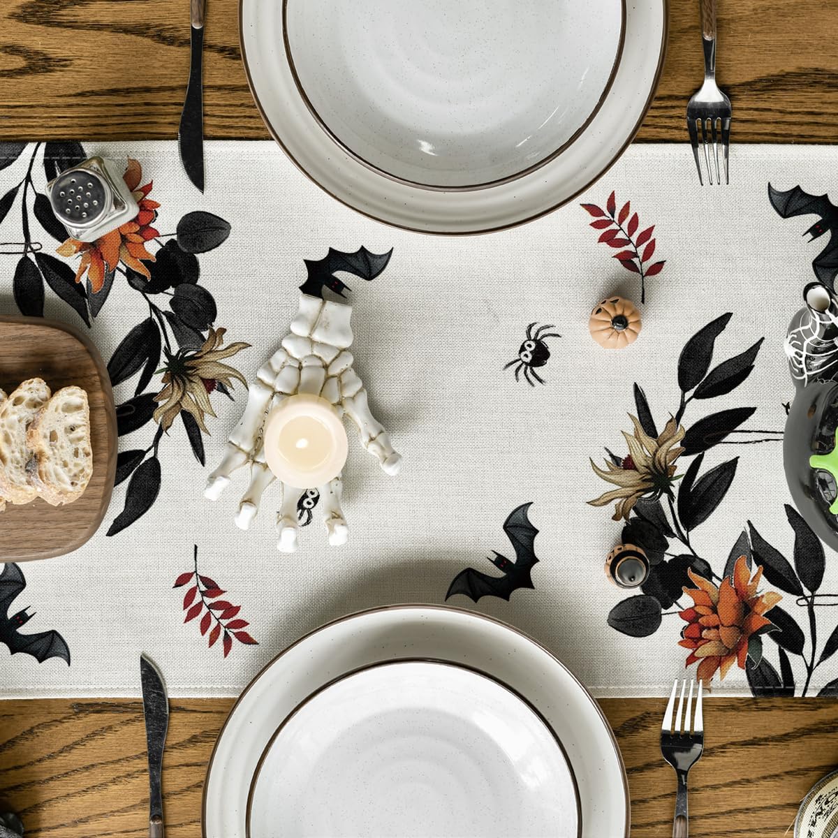 Artoid Mode Pumpkin Ghost Leaves Spider Web 210 GSM Halloween Table Runner, Spooky Kitchen Dining Table Decoration for Home Party Decor 13x108 Inch