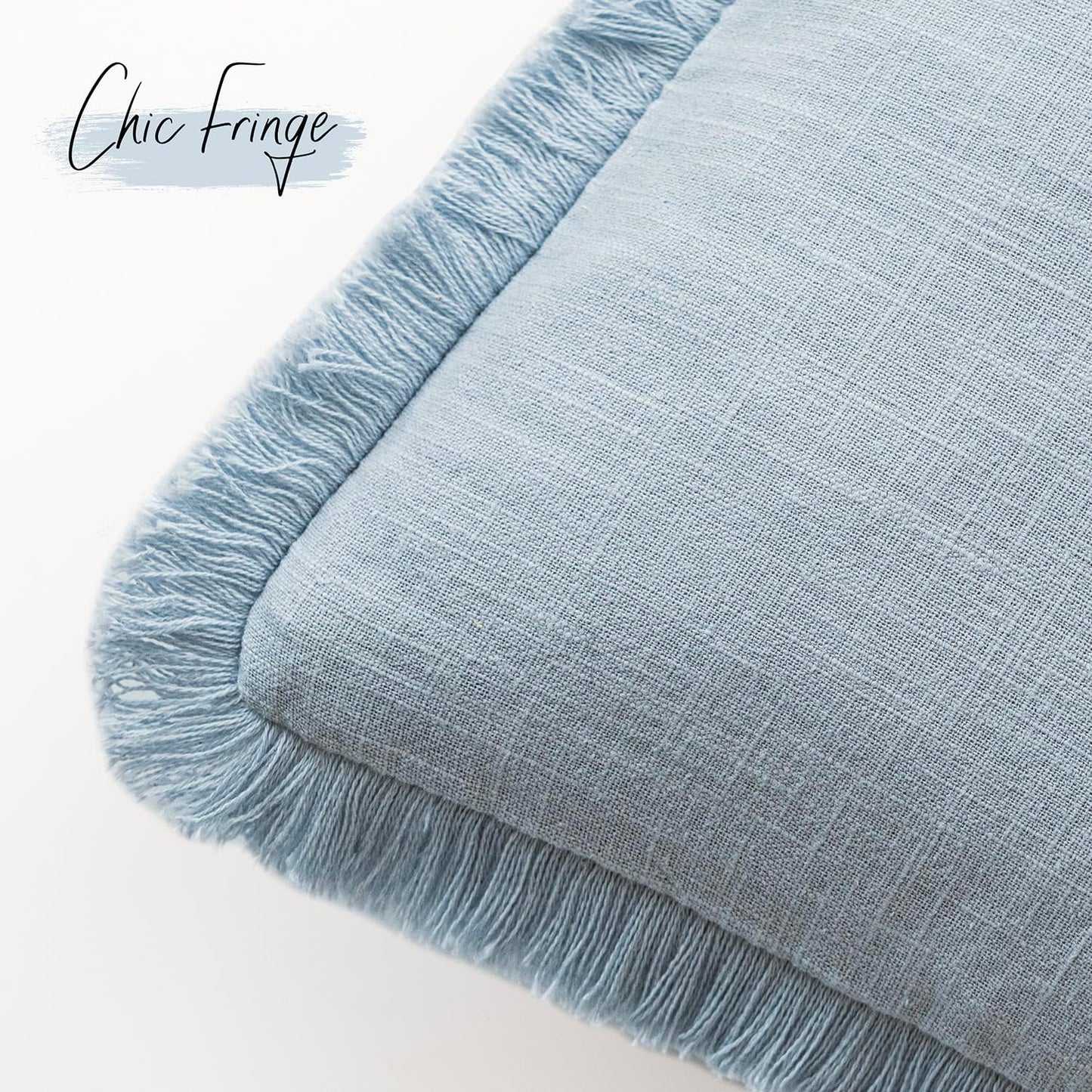 Foindtower Set of 2 Decorative Linen Fringe Throw Pillow Covers Cozy Boho Farmhouse Cushion Cover with Tassels Soft Accent Pillowcase for Couch Sofa Bed Living Room Home Decor,26×26 Inch,Sky Blue