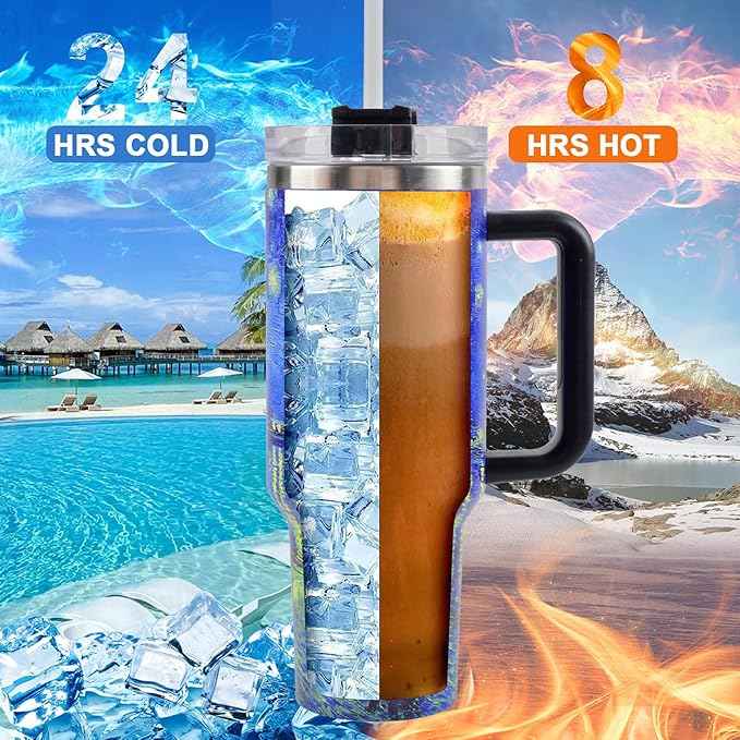 Jormungand 40 oz Tumbler with Handle and Straw, Vacuum Insulated Stainless Steel Cup & Water Bottle, Leakproof Lid, BPA-Free, Cup Holder Friendly for Travel, Keeps Drinks Hot & Cold Starry Night 2