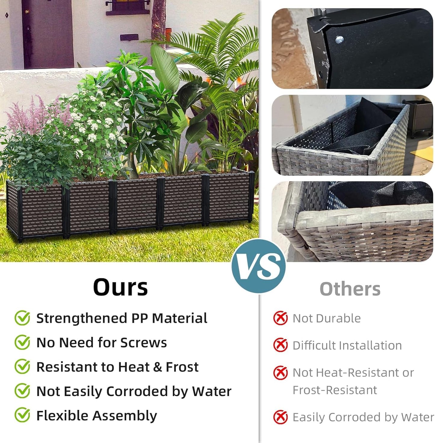 Large Planters for Outdoor Plants 14" Tall Planter Box, Raised Beds for Gardening Self Watering, Elevated Planter Box with Legs, Rectangular Garden Planters for Outdoor Plants Flowers, 47.2"L x 15.7"W