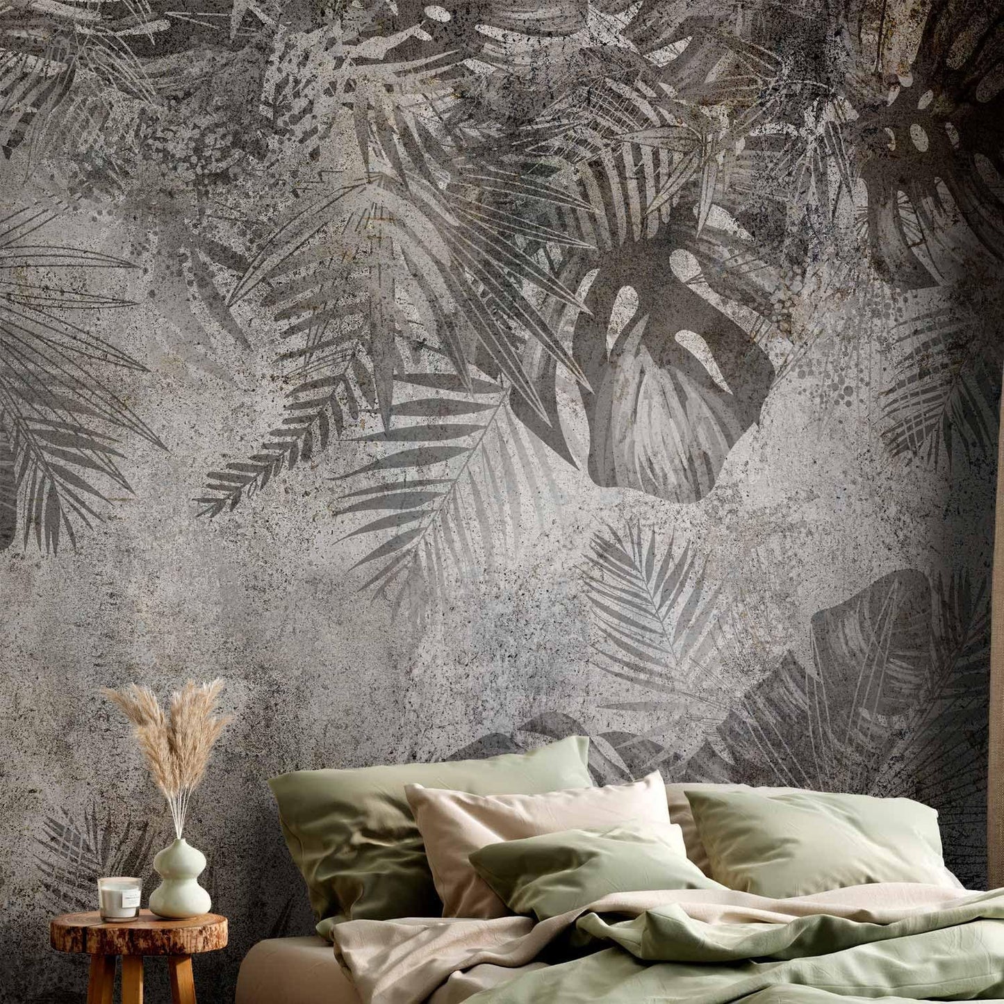 artgeist Premium Wall Mural Tropical Leaves 177x124 in - XXL Non-Woven Wallpaper Fleece Wall Decor Photo Print Picture Image Design Landscape Palms Leaves Monstera Grey b-C-0825-a-a