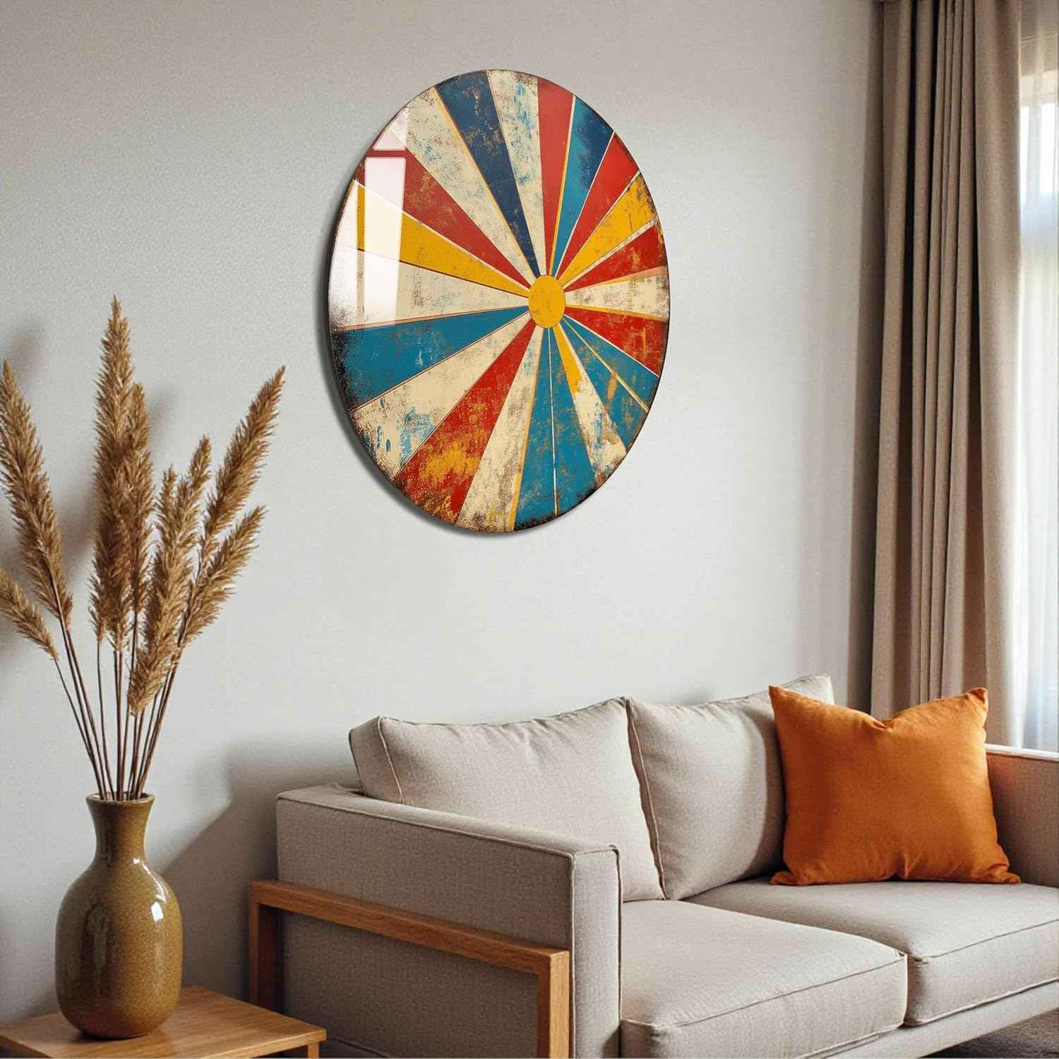 Venodeco Modern Round Tempered Glass Wall Art - Large UV Digital Printed Glass Decor - Resistant Decorative Wall Hanging for Living Room, Bedroom Office Art