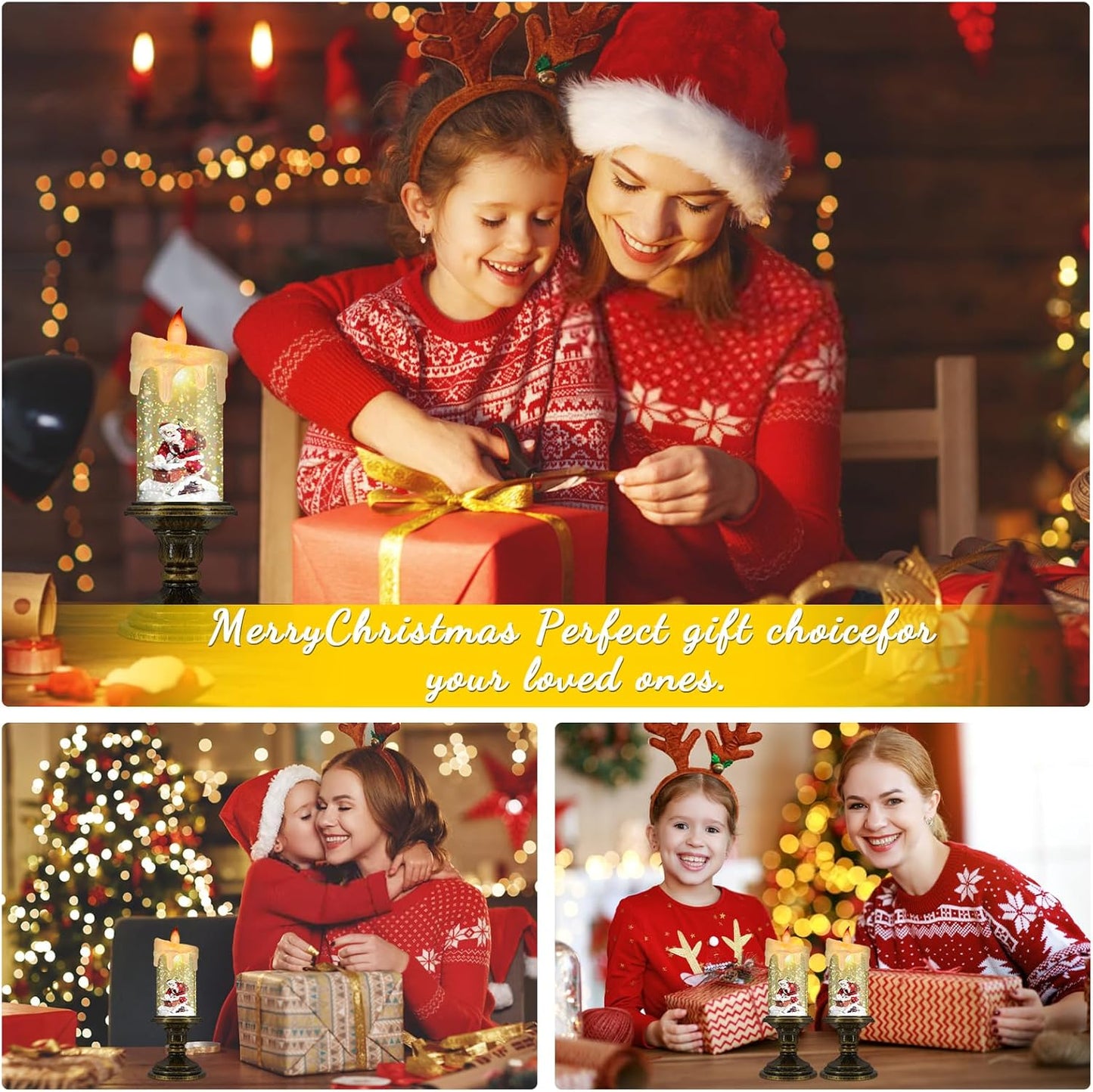 Christmas Flameless Candles, Flickering LED Candles with Timer, Snow Globe Candle Lights for Christmas Decorations