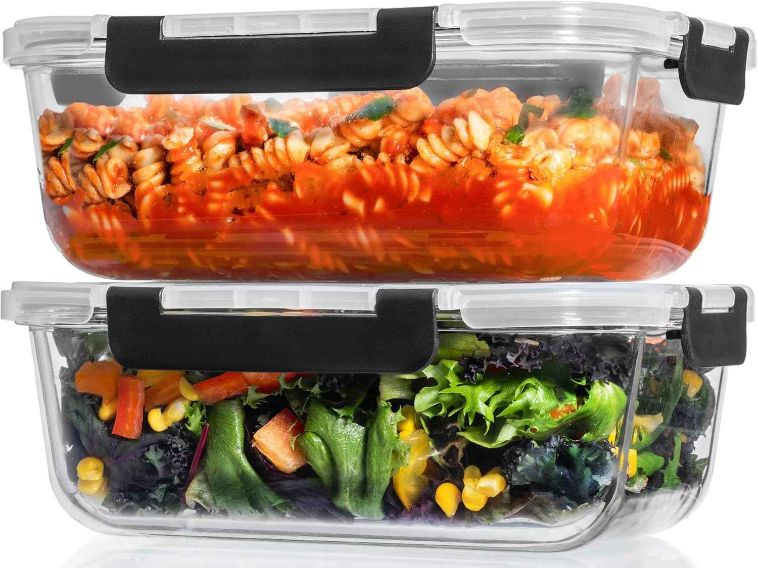 Razab 2 Pcs 1860ml / 63 Oz Large Glass Food Storage Containers with Lids - Glass Meal Prep Containers with Locking Lids for Roasting, Storing Leftover, Lunch Container, BPA Free, Microwave & Oven Safe