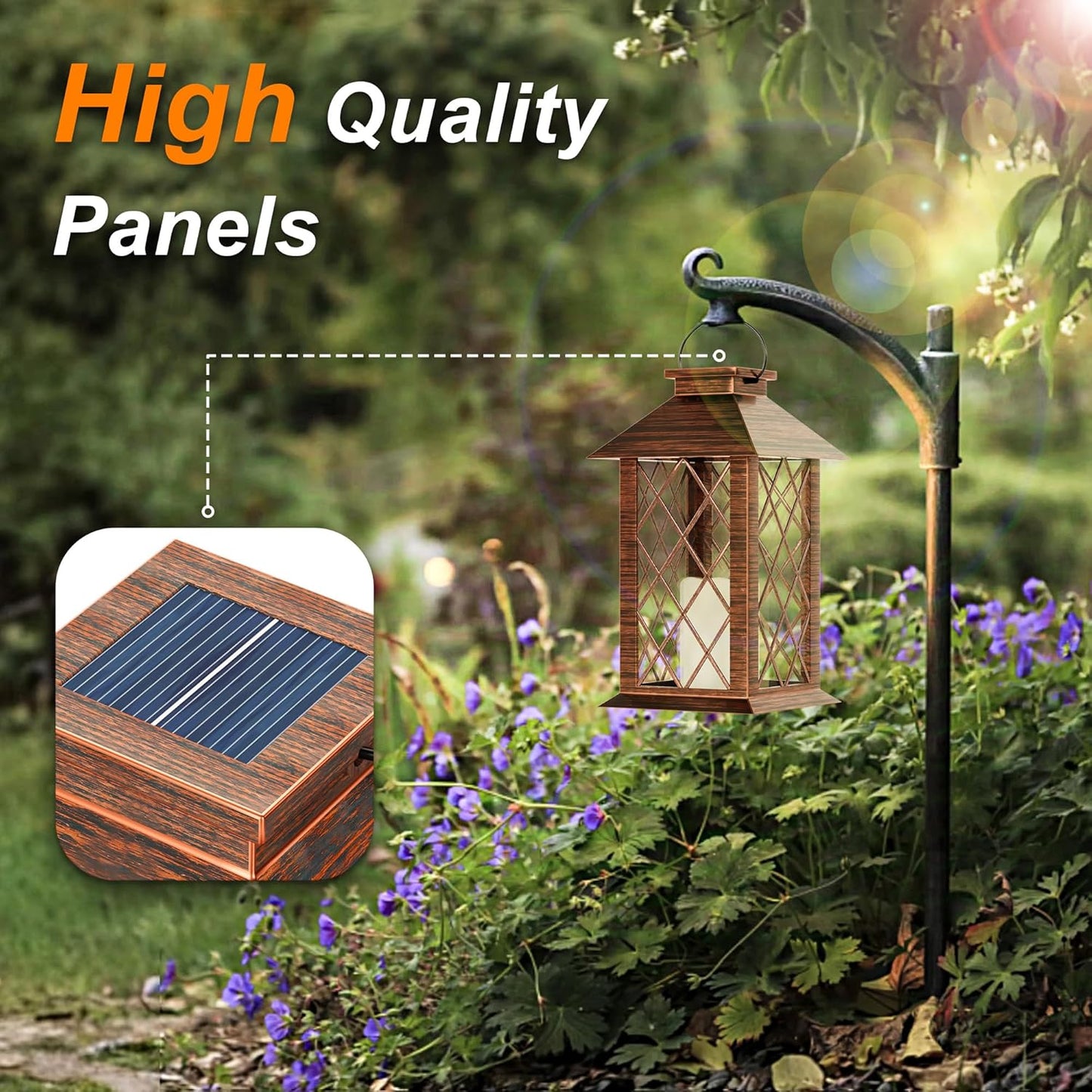 Solar Lanterns Outdoor, Waterproof Garden Hanging Lanterns,13" Outdoor Decorative Lantern with LED Flickering Flameless Candles, Vintage Lantern for Porch, Yard,Patio Decor