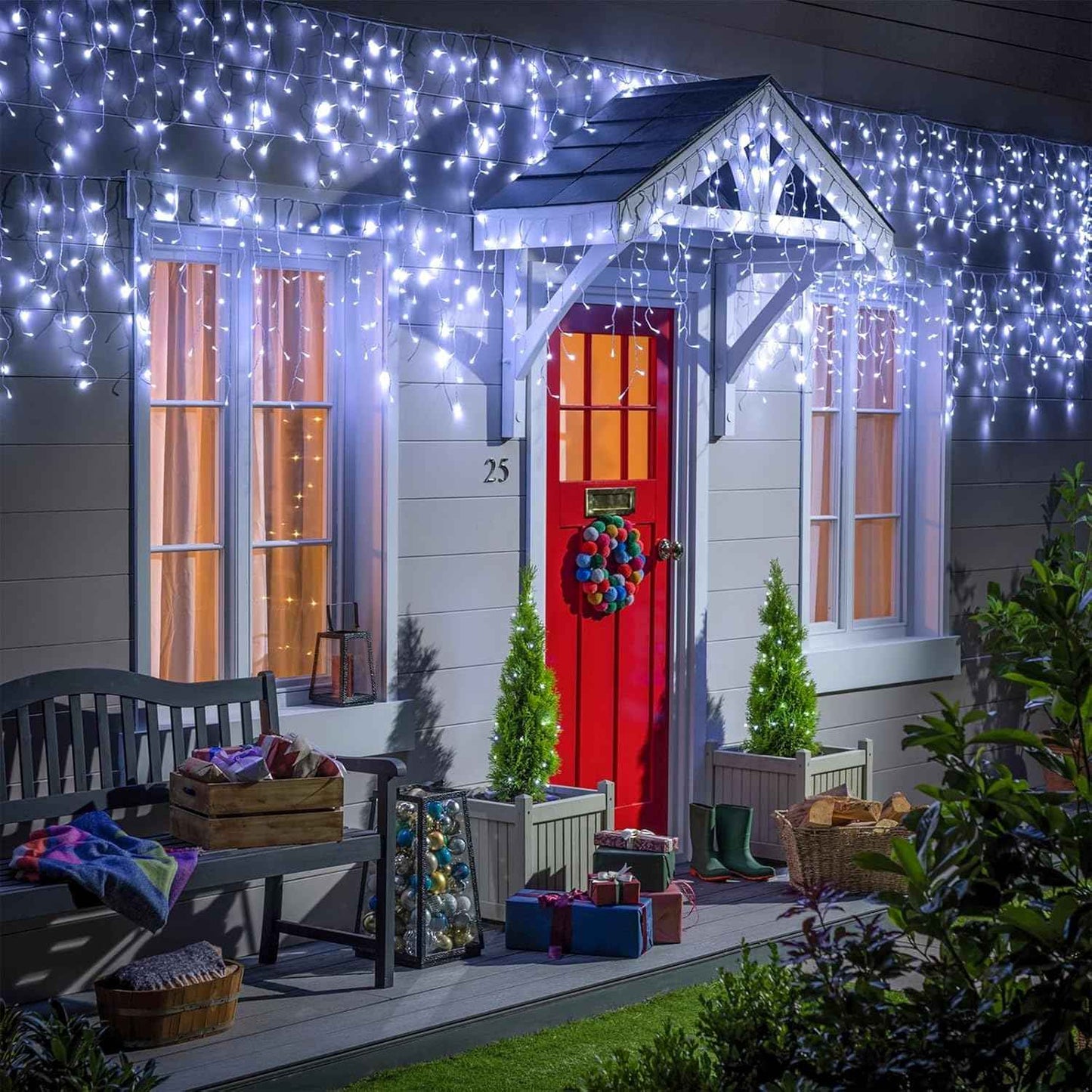 132ft Icicle Lights for Outside, 1280 LED White Christmas Lights Outdoor with 240 Twinkle Drops, 8 Modes Plug in Waterproof Timer Memory for Tree Wedding Party House Patio Eave Yard Holiday Decoration