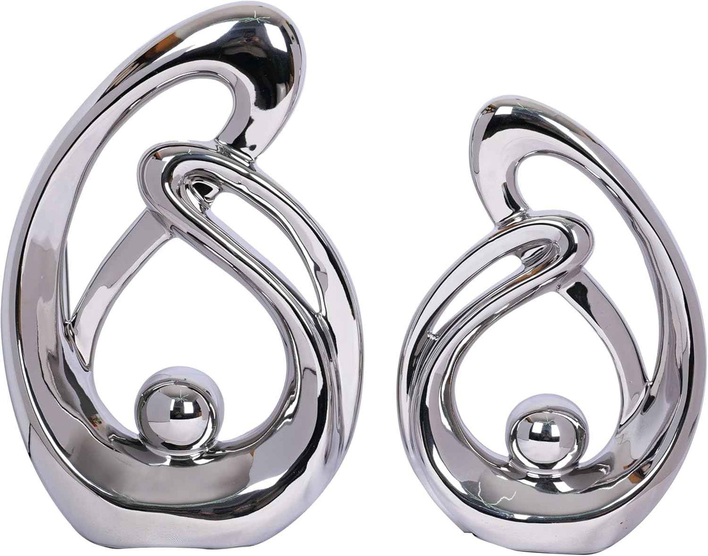 2 Pcs Silver Decor Sculpture Table Decorations Ceramic Decor Mid Century Modern Decor Statue and Figurine Centerpieces for Living Room Dining Room Kitchen Fireplace Shelf Office Coffee Table Decor