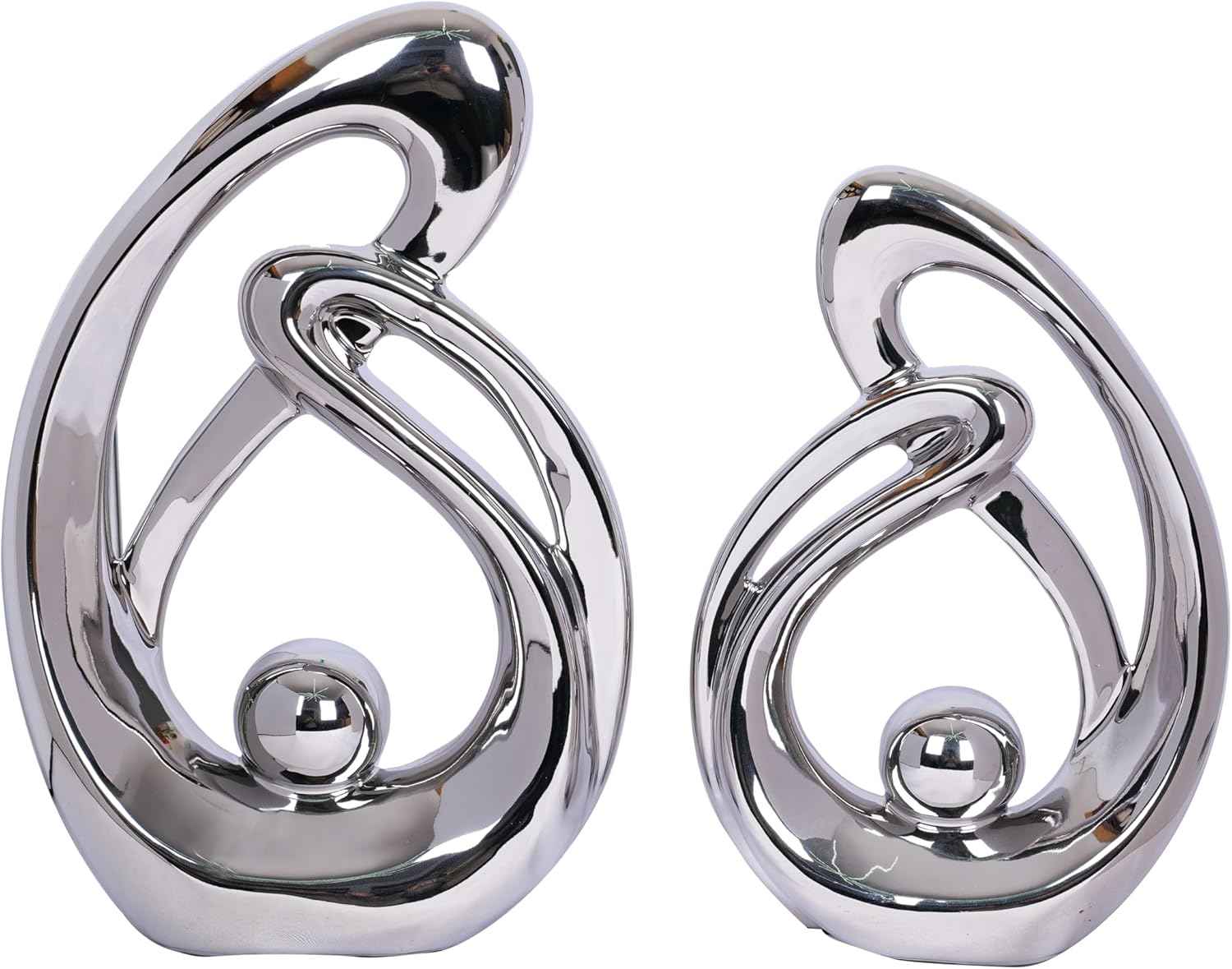 2 Pcs Silver Decor Sculpture Table Decorations Ceramic Decor Mid Century Modern Decor Statue and Figurine Centerpieces for Living Room Dining Room Kitchen Fireplace Shelf Office Coffee Table Decor