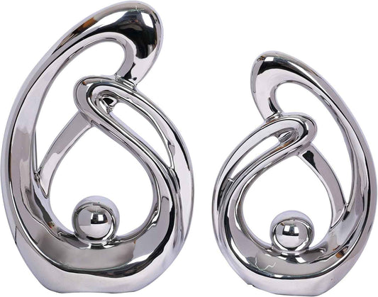 2 Pcs Silver Decor Sculpture Table Decorations Ceramic Decor Mid Century Modern Decor Statue and Figurine Centerpieces for Living Room Dining Room Kitchen Fireplace Shelf Office Coffee Table Decor