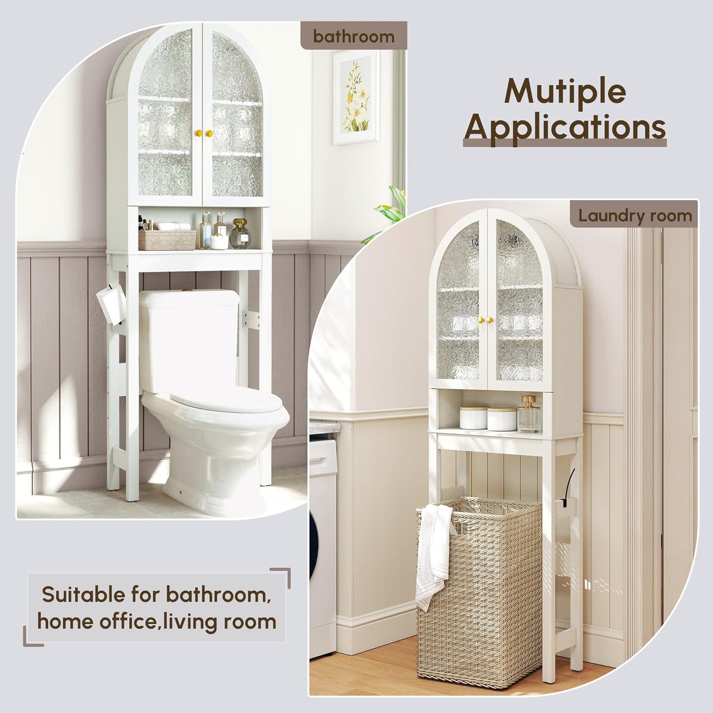 HMstone Over The Toilet Storage Cabinet, Arched Bathroom Organizer and Storage with Acrylic Doors and Adjustable Shelf, Space-Saving Freestanding Bathroom Modern Storage Cabinet Over Toilet