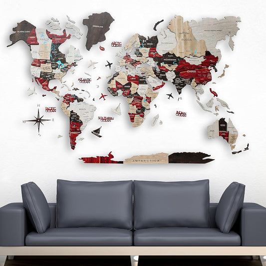 Handmade 3D Wood World Map Wall Art Large Wall Decor Track Your World Travels - Special For Home, Kitchen And Office (Large, Urban)