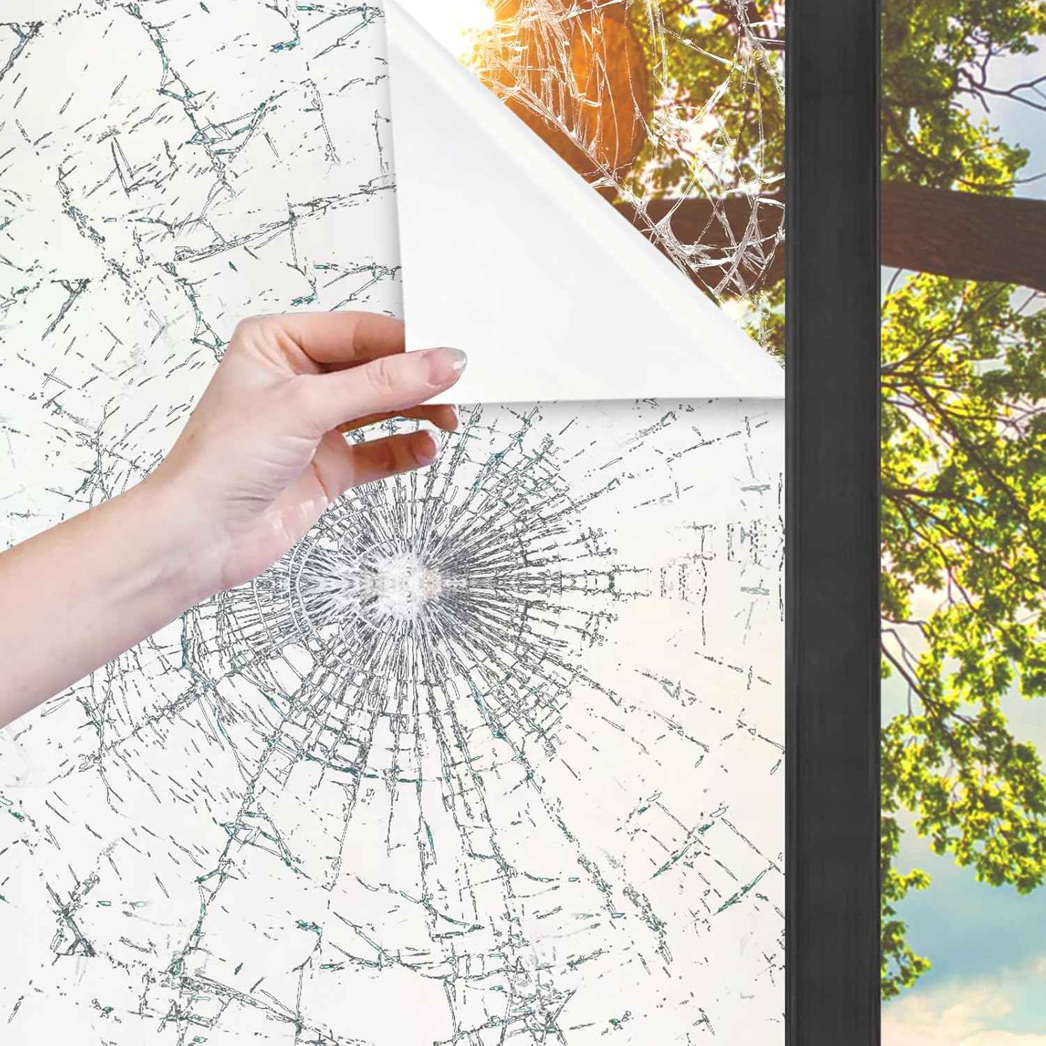 White Frosted Glass Window Film 17.5in X 9.84ft, Shackcom Security Tempered Glass Film Adhesive Anti-Shatter Privacy Window Film for Home, Office and Car (White Frosted)