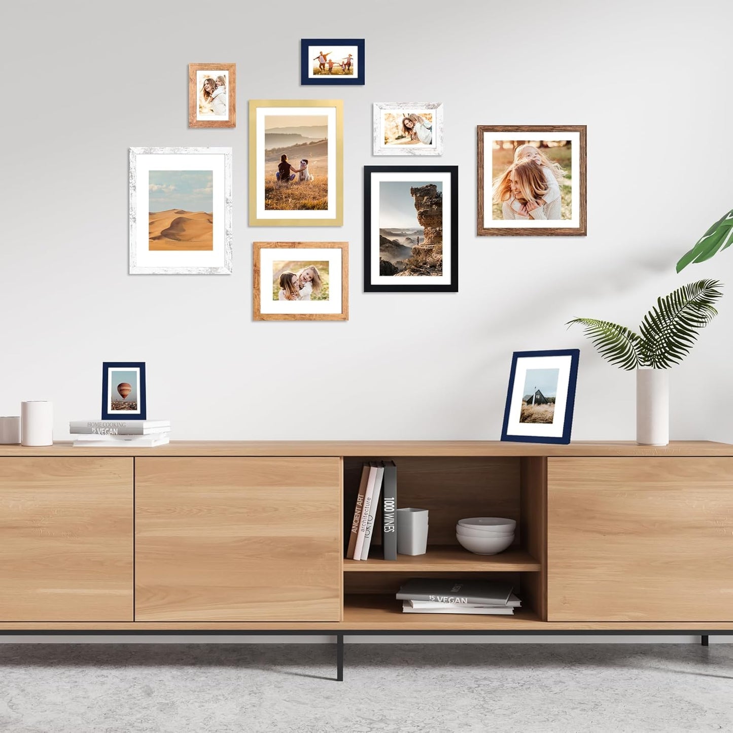 10x14 Picture Frame Set of 4, 10 x 14 Wood Photo Frames with Mat for 8x12 or 30x40cm Diamond Painting Art, Wooden Frame with Real Glass Cover for Wall and Tabletop Display,Gold