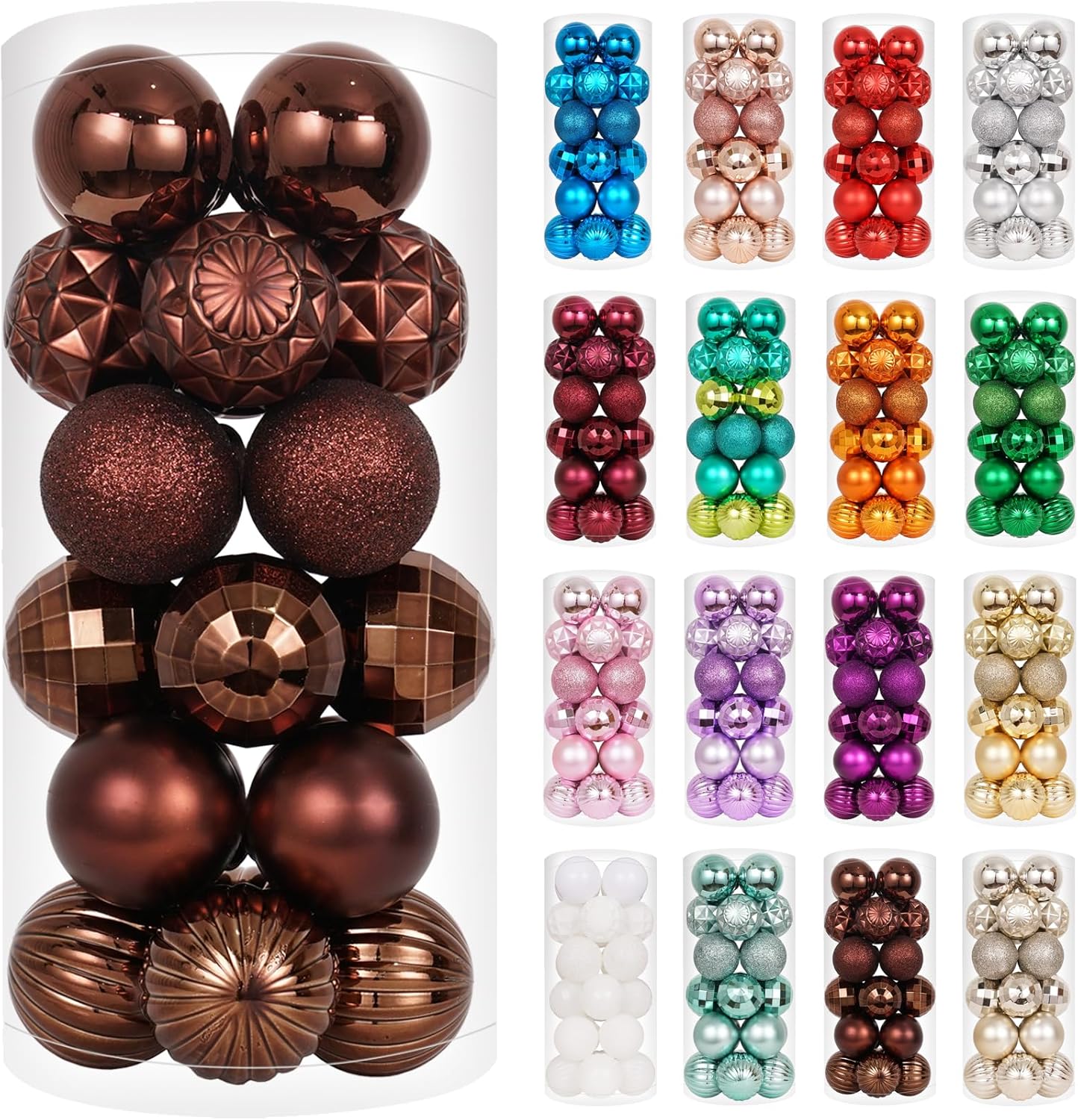 XmasExp 24ct Christmas Ball Ornaments Shatterproof Christmas Ornaments Set Decorations for Xmas Tree Balls(1.57''/40mm, Brown and Champagne)