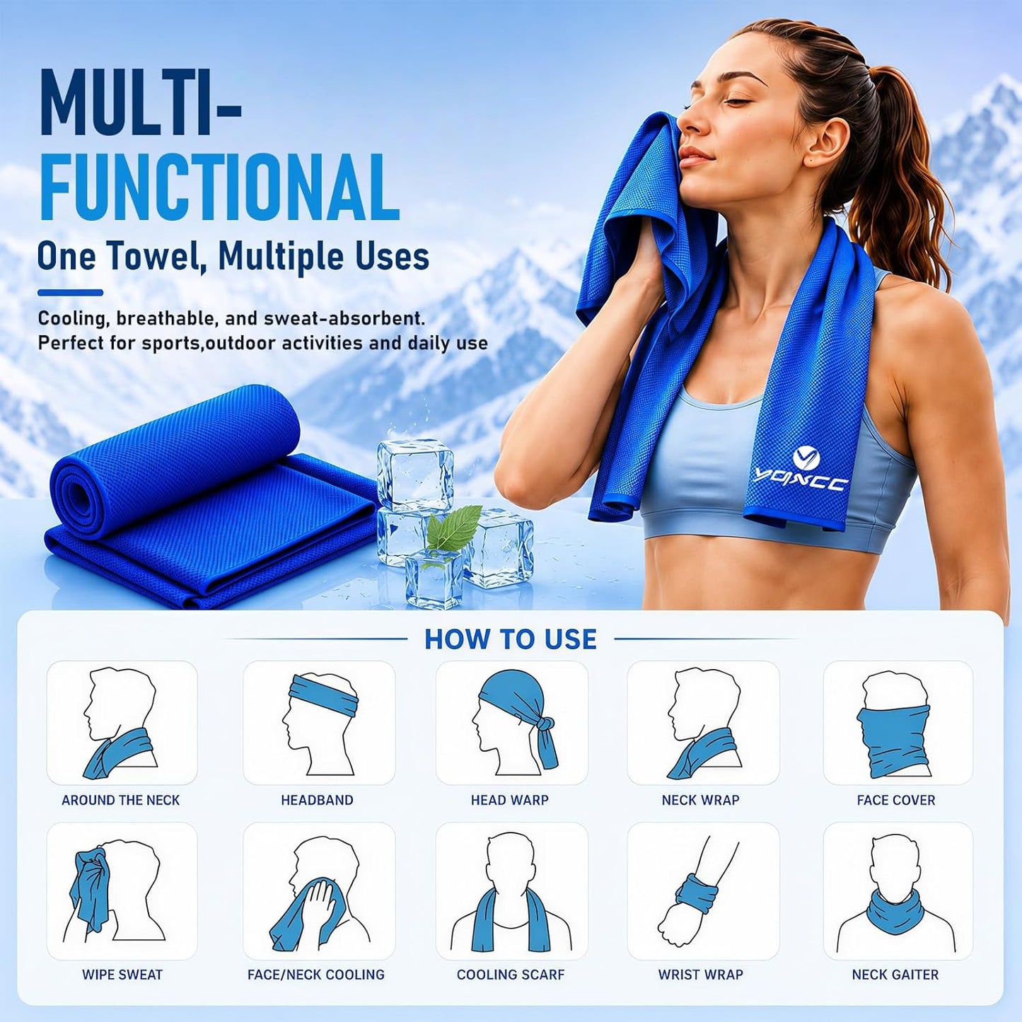 YQXCC 4 Pack Cooling Towels 40"x12", Microfiber Ice Towels for Neck & Face, Soft Breathable Cool Rags for Gym Yoga Golf Running Camping Hot Weather