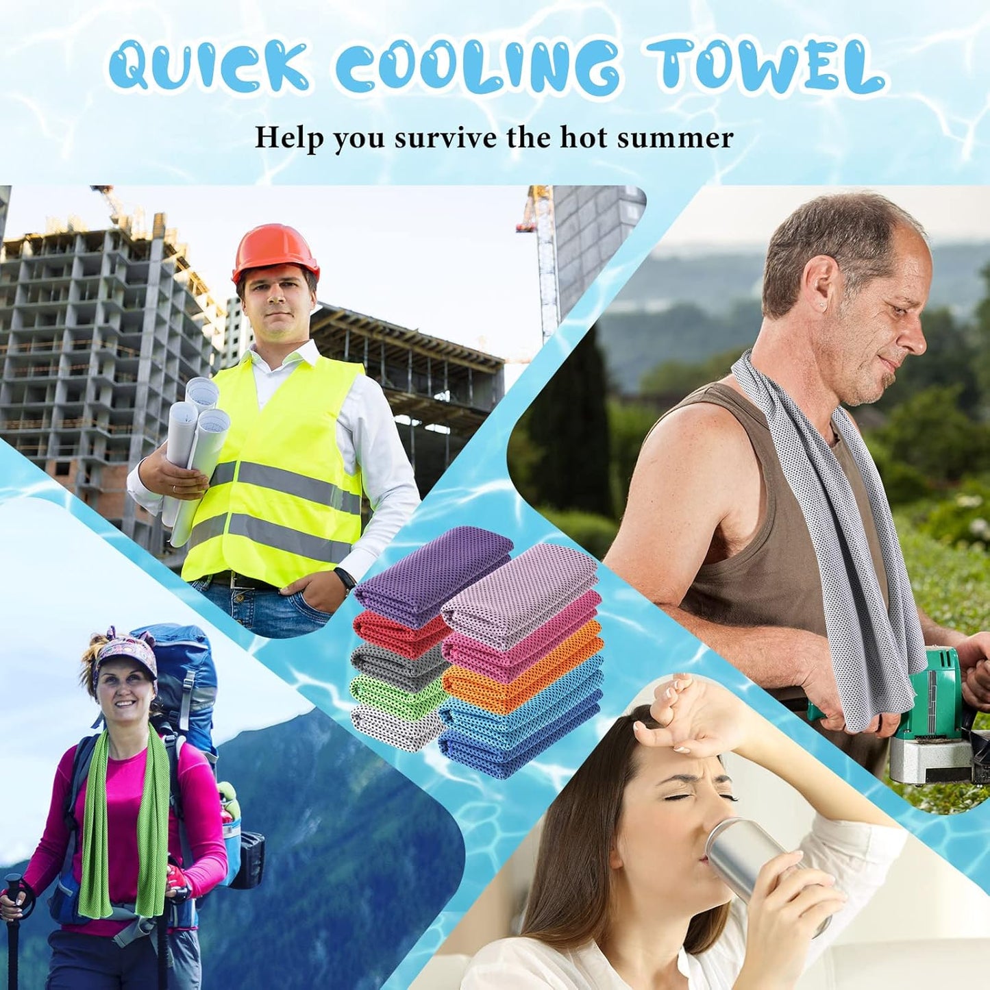 Hosuly 20 Pcs Cooling Towel 47 x 12 Inch Ice Towel for Neck, Microfiber Cool Towel, Breathable Soft Chilly Towel for Yoga, Sports, Gym, Camping, Golf, Running, Fitness, Workout(Multicolor, 20 Pcs)